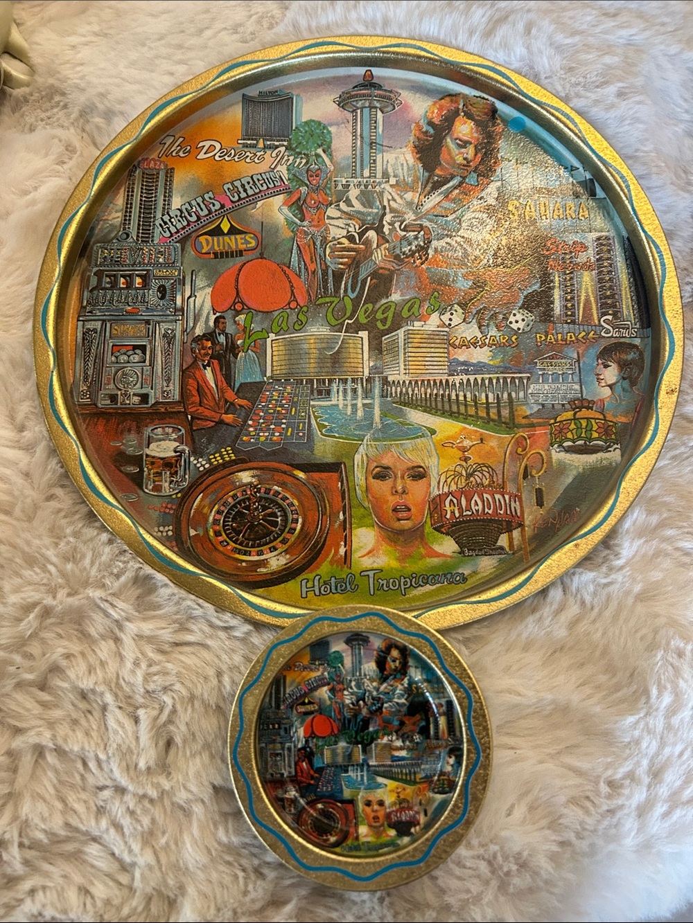 Vintage 1960’s Las Vegas lithographed serving tray and 6 coasters set